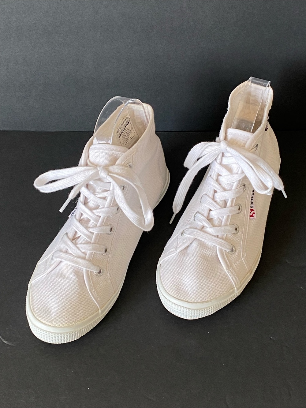 Superga White Canvas Lace Up Hi-Top Trainers American Flag Heart Women's 5